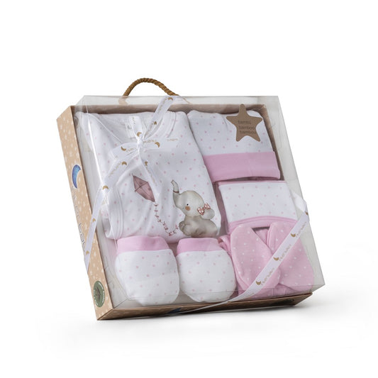 Baby Set 5-teilig für Neugeborene (0–6 Monate) – Baumwolle – Elefante – Rosa