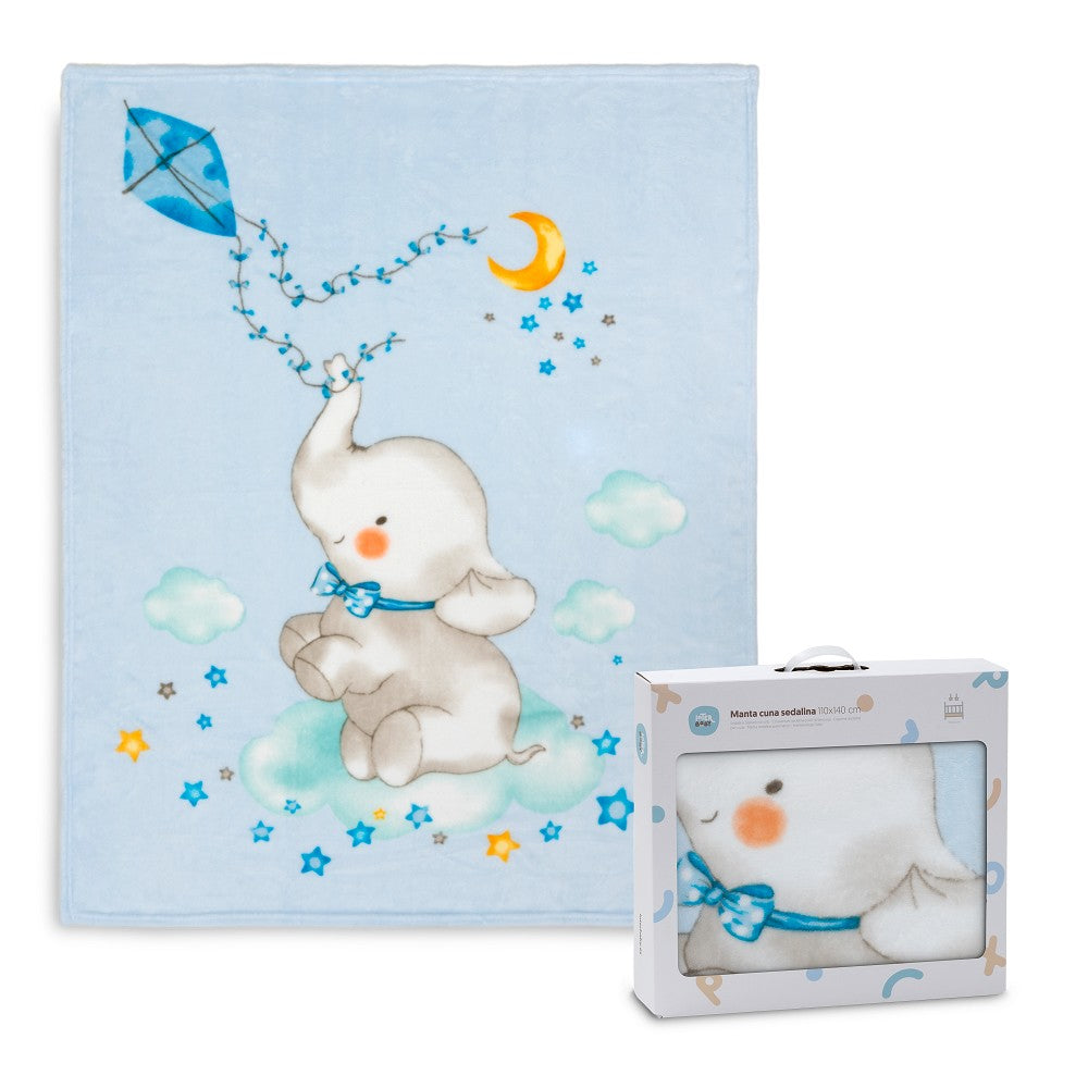 Kinderbettdecke aus Seidenstoff 110 × 140 cm – Elefante Cometa – Blau