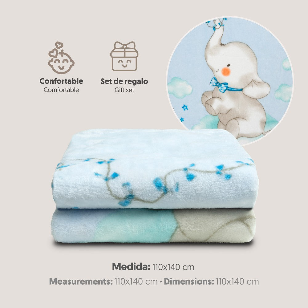 Kinderbettdecke aus Seidenstoff 110 × 140 cm – Elefante Cometa – Blau