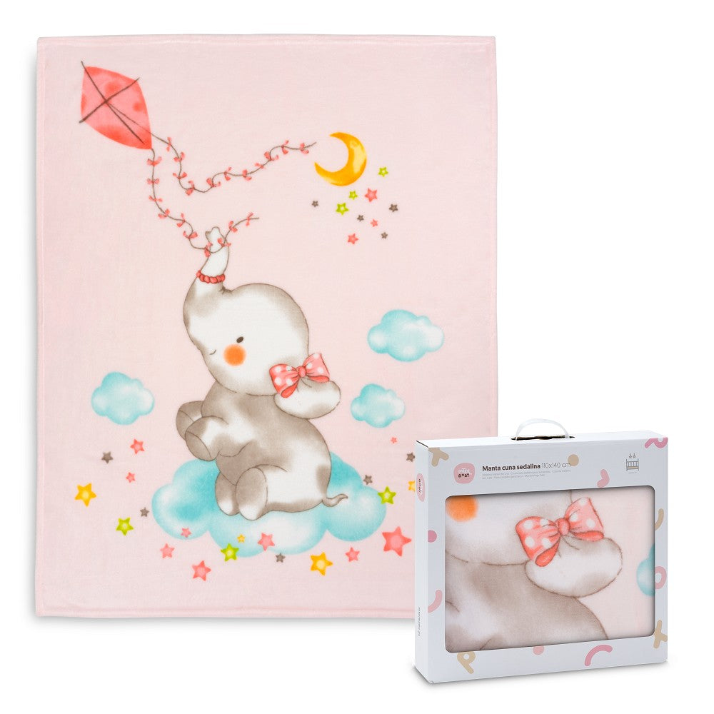 Kinderbettdecke aus Seidenstoff 110 × 140 cm – Elefante Cometa – Rosa