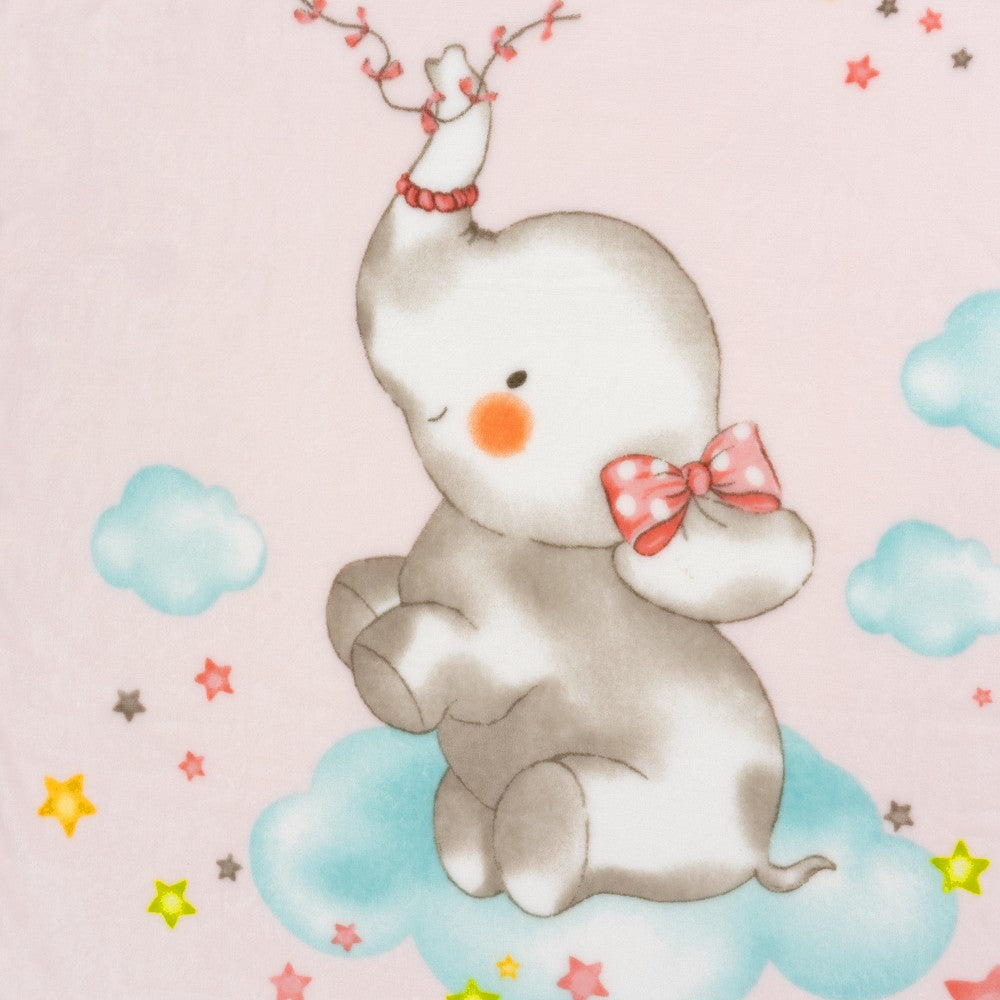 Kinderbettdecke aus Seidenstoff 110 × 140 cm – Elefante Cometa – Rosa