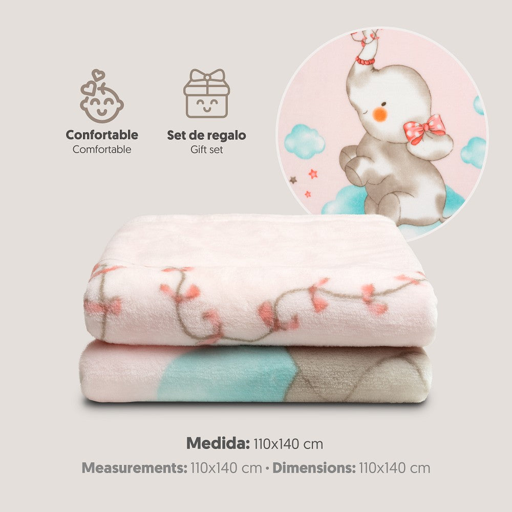 Kinderbettdecke aus Seidenstoff 110 × 140 cm – Elefante Cometa – Rosa