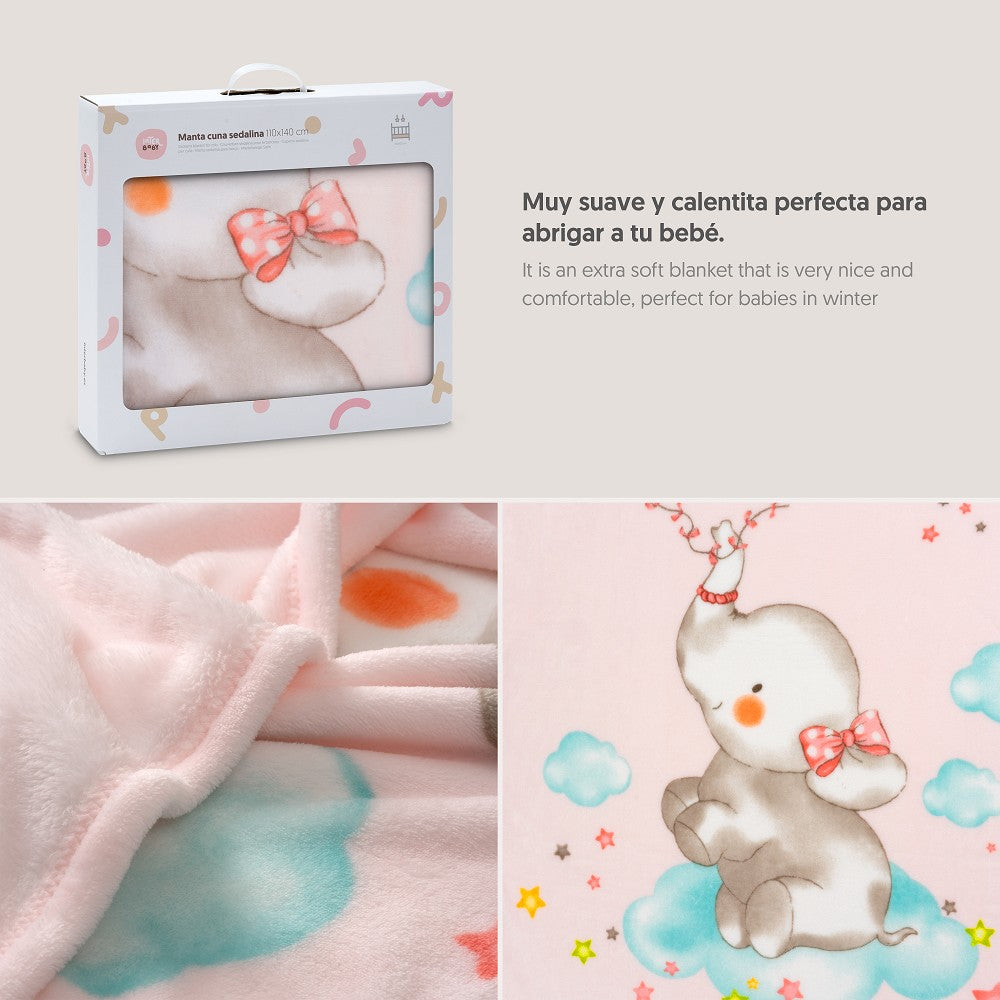 Kinderbettdecke aus Seidenstoff 110 × 140 cm – Elefante Cometa – Rosa