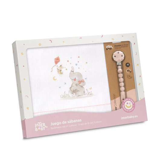 Interbaby Baby-Bettwäsche-Set 60×120 – Elefant Rosa – Baumwolle
