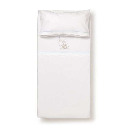 3-teiliges Baby-Bettwäsche-Set 60×120 cm Elefant (Blau/Weiß) aus Baumwolle