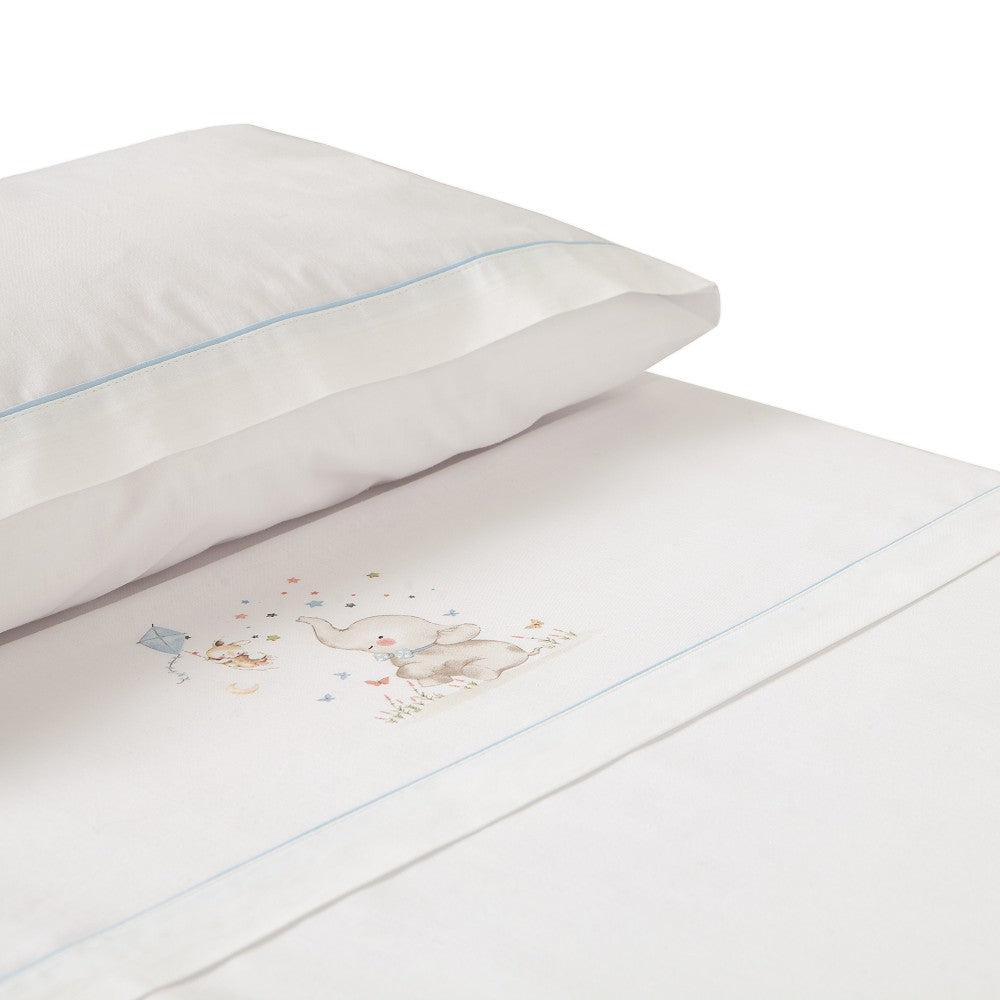 3-teiliges Baby-Bettwäsche-Set 60×120 cm Elefant (Blau/Weiß) aus Baumwolle