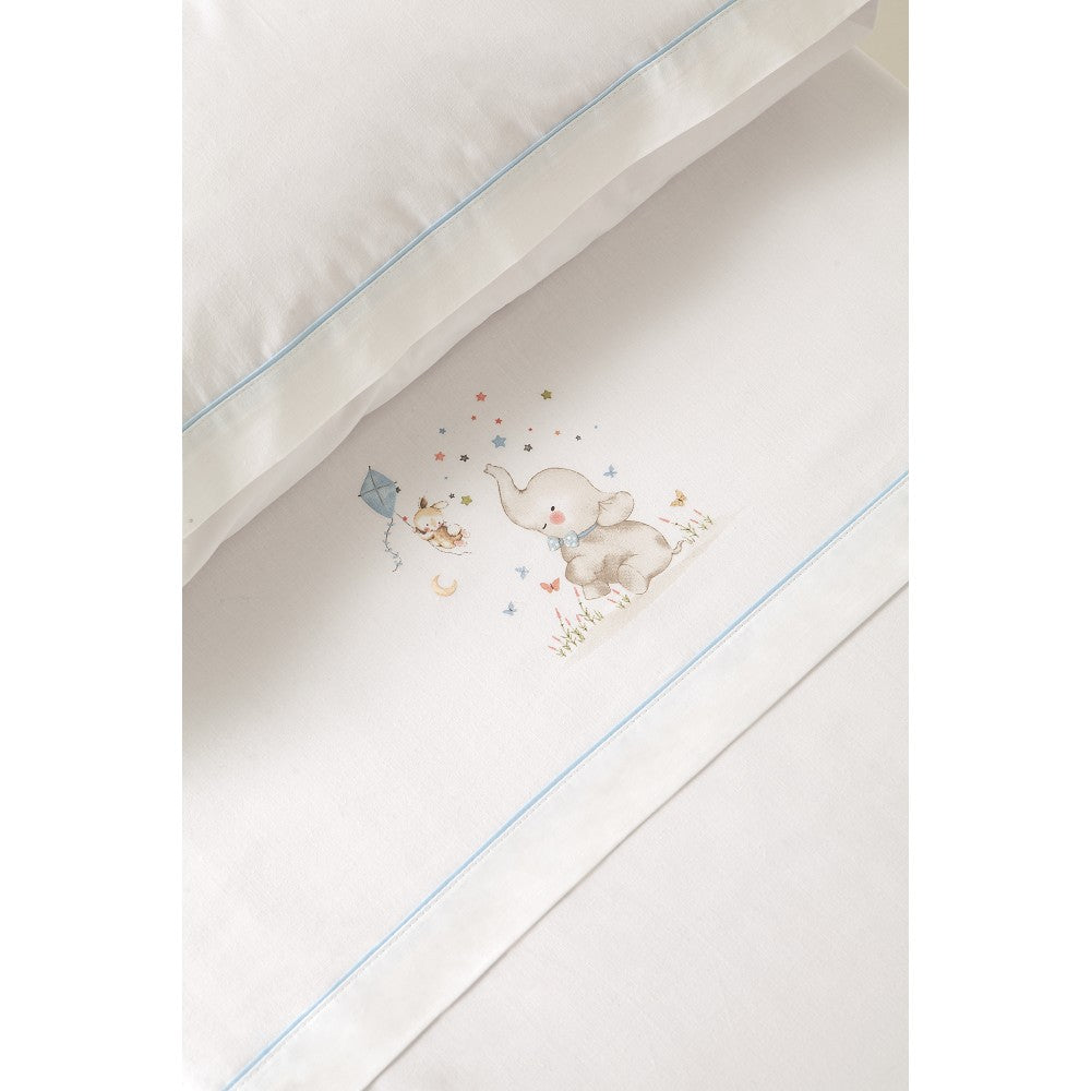 3-teiliges Baby-Bettwäsche-Set 60×120 cm Elefant (Blau/Weiß) aus Baumwolle