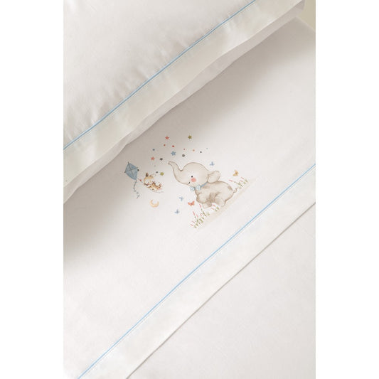 3-teiliges Wiegen-Bettwäsche-Set Elefant (Blau/Weiß) aus Baumwolle