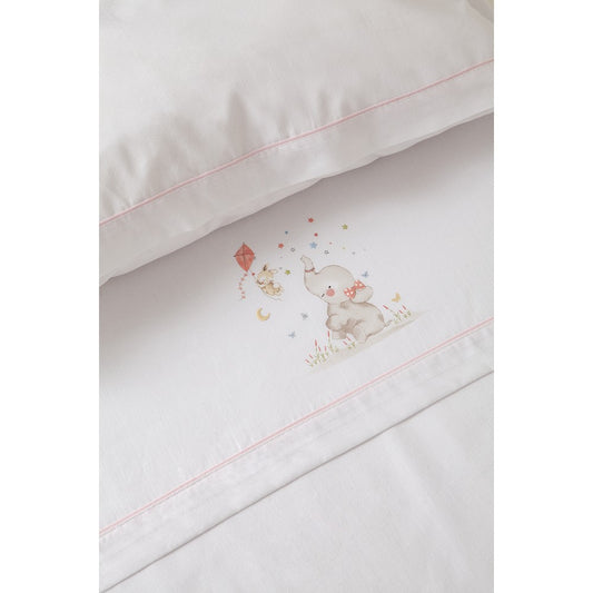 3-teiliges Wiegen-Bettwäsche-Set Elefant (Rosa/Weiß) aus Baumwolle