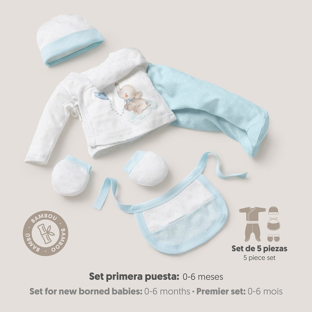 Baby Set 5-teilig – Elefante Blau (0–6 Monate)