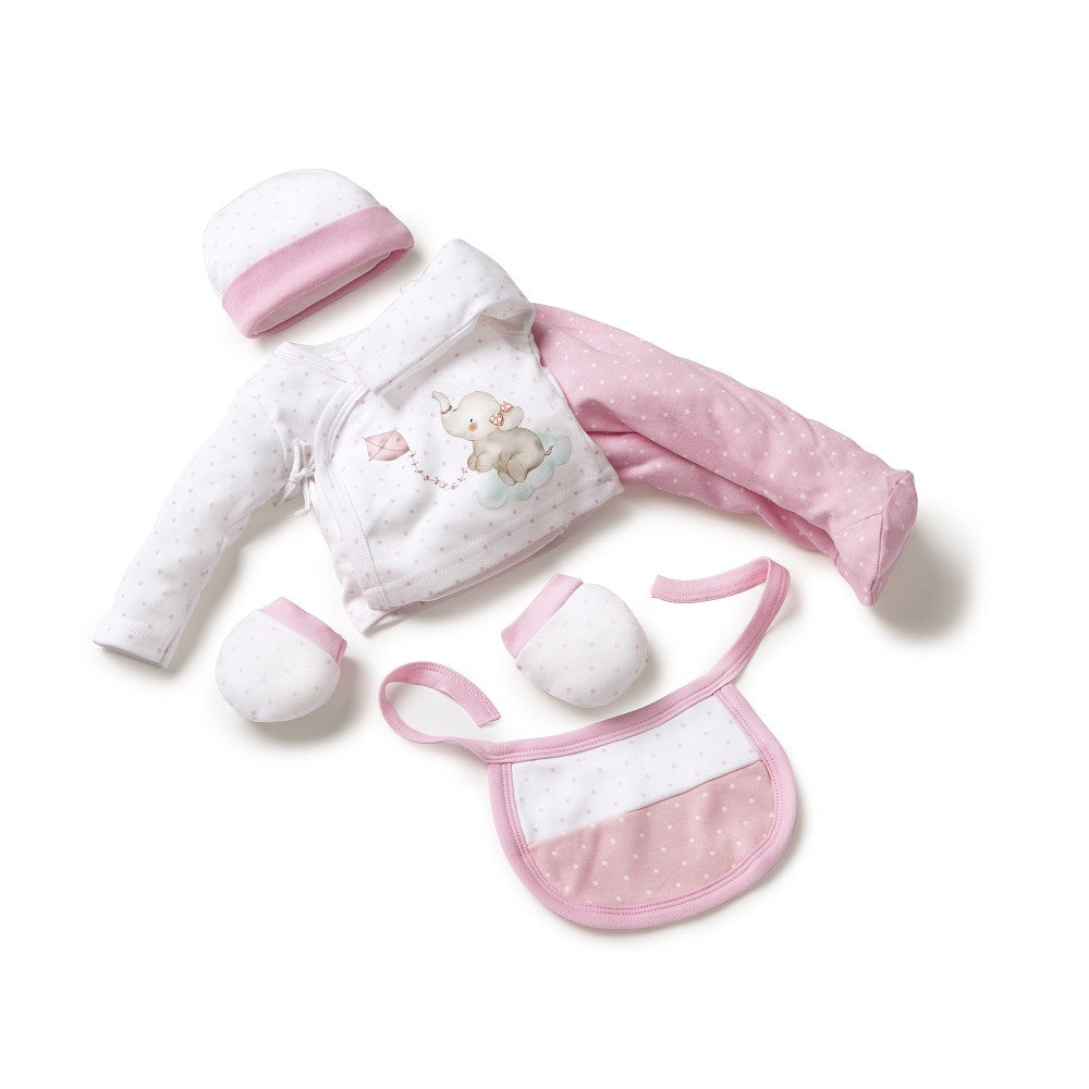 Baby Set 5-teilig für Neugeborene (0–6 Monate) – Baumwolle – Elefante – Rosa