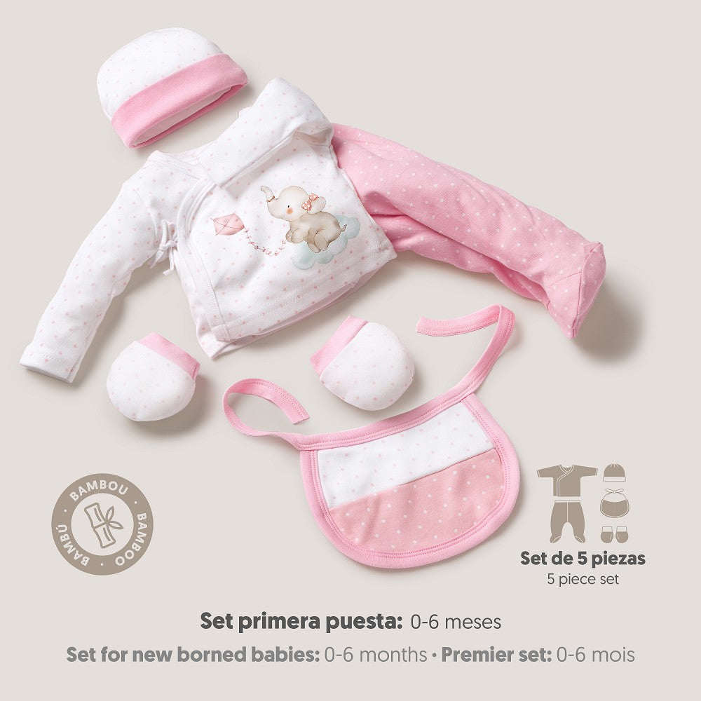 Baby Set 5-teilig für Neugeborene (0–6 Monate) – Baumwolle – Elefante – Rosa