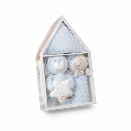 Baby Geschenkset 3-teilig – Plüschtier, Decke & Doudou – Blau