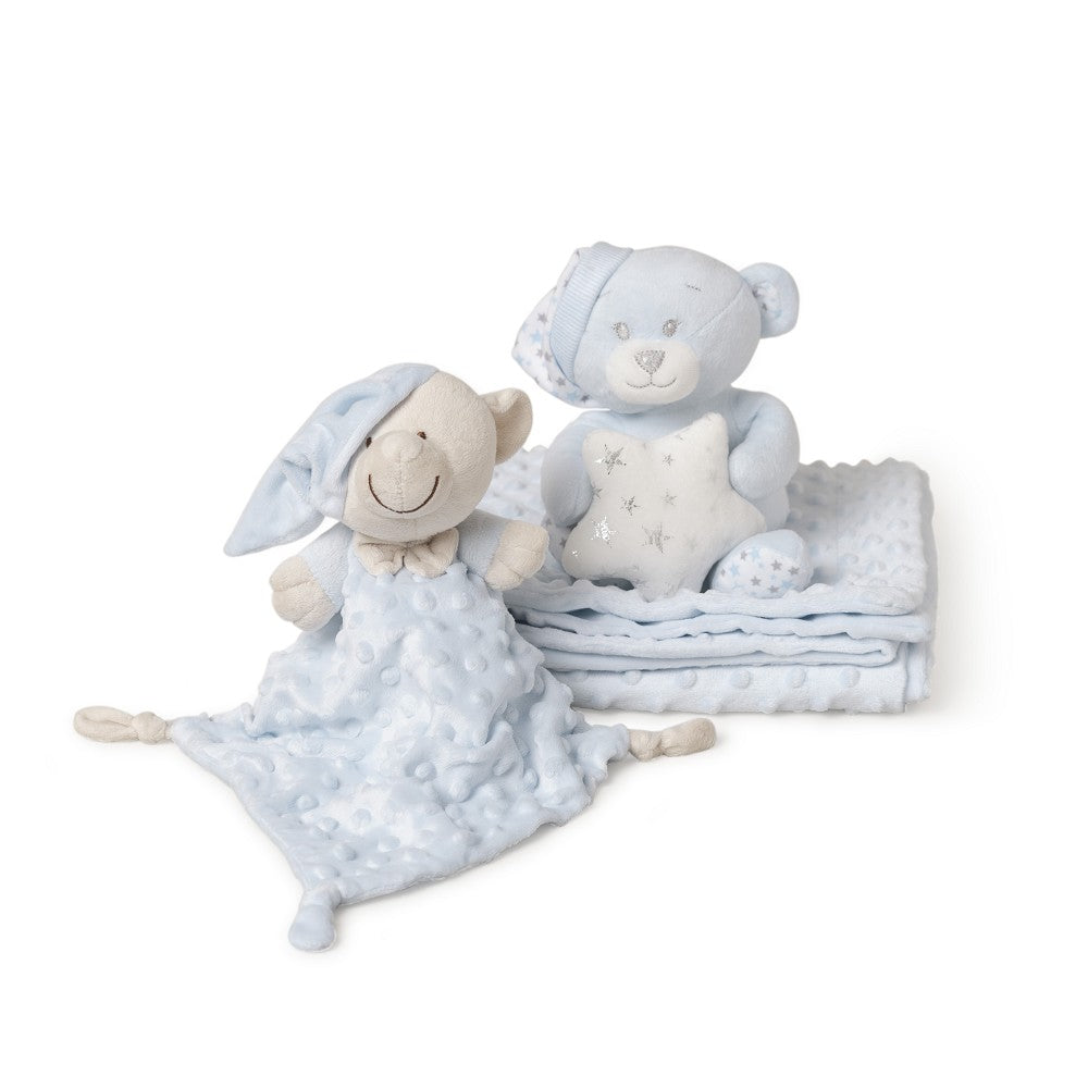 Baby Geschenkset 3-teilig – Plüschtier, Decke & Doudou – Blau