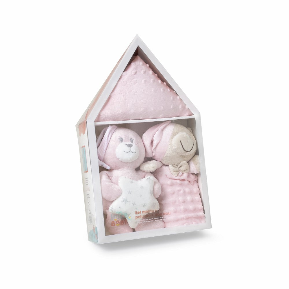 Baby Geschenkset 3-teilig – Plüschtier, Decke & Doudou – Rosa