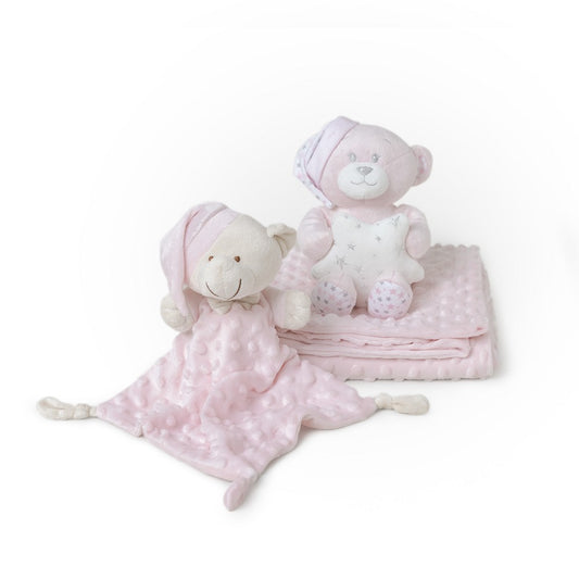 Baby Geschenkset 3-teilig – Plüschtier, Decke & Doudou – Rosa