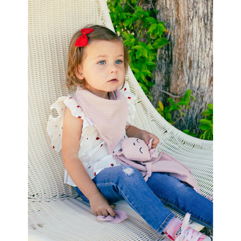 Baby Geschenkset aus Natural Bamboo – Doudou, Bandana & Beißring – Dunkelrosa