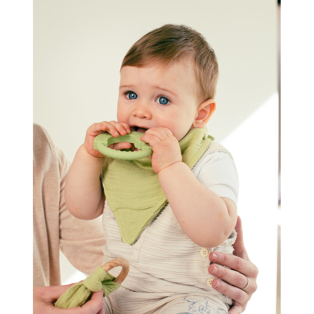 Geschenkset Baby – Doudou, Bandana & Beißring – Blau/Grau