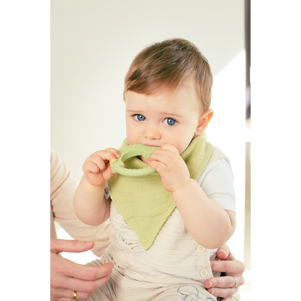 Geschenkset Baby – Doudou, Bandana & Beißring – Blau/Grau